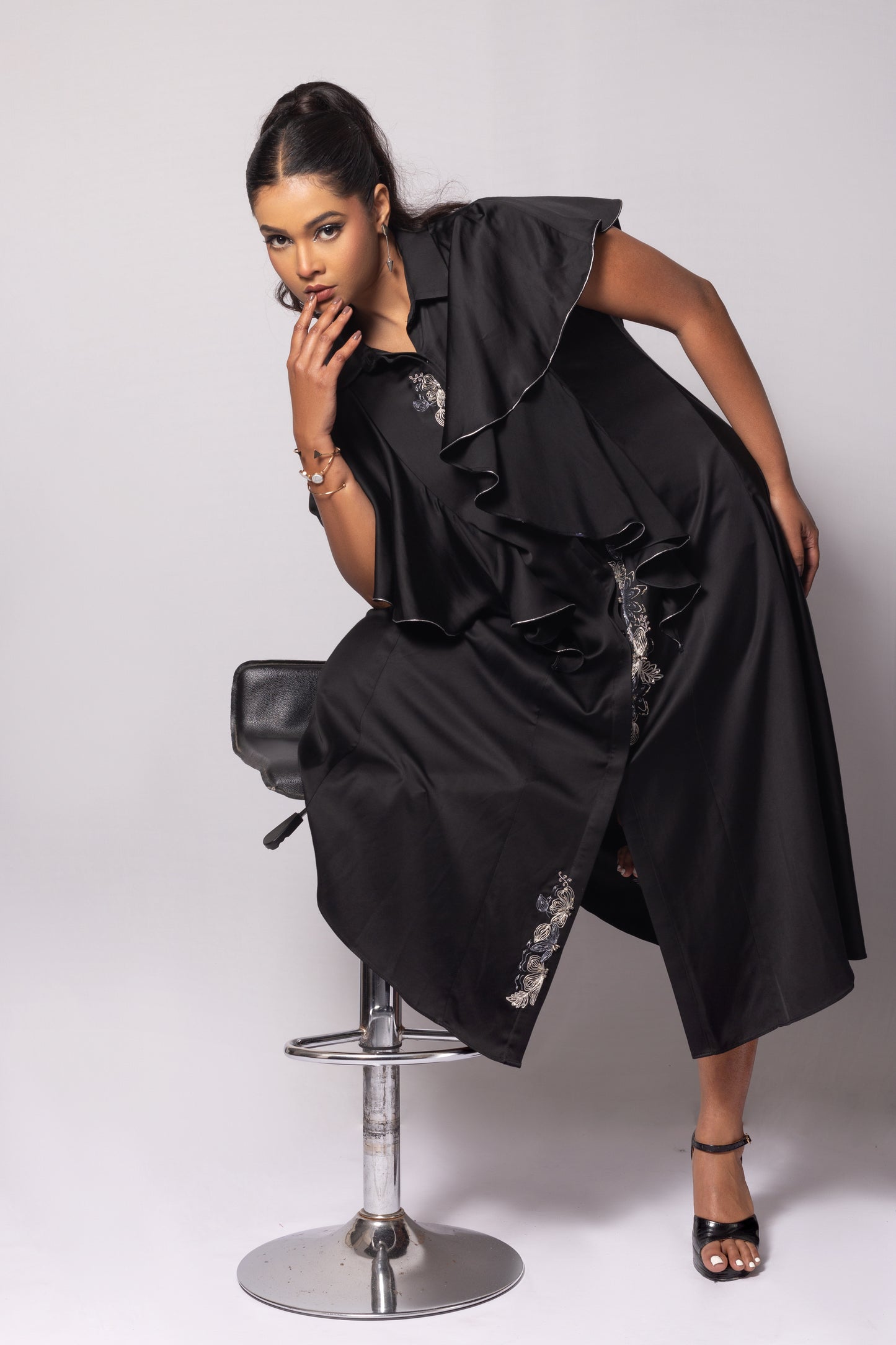 Princess Panel Dress with Cascade Sleeve Detail