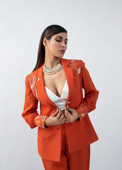 Bishop Flow-n-floral  embroided orange blazer