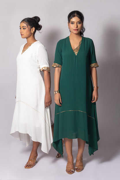 Asymmetric Zari Neck High-Low Dress
