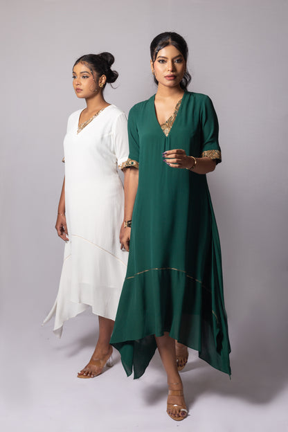 Asymmetric Zari Neck High-Low Dress