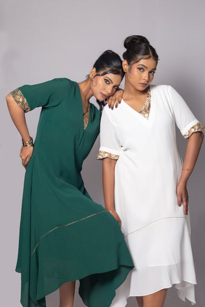Asymmetric Zari Neck High-Low Dress