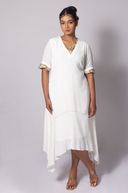 Asymmetric Zari Neck High-Low Dress