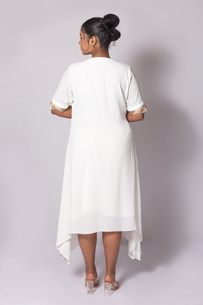 Asymmetric Zari Neck High-Low Dress