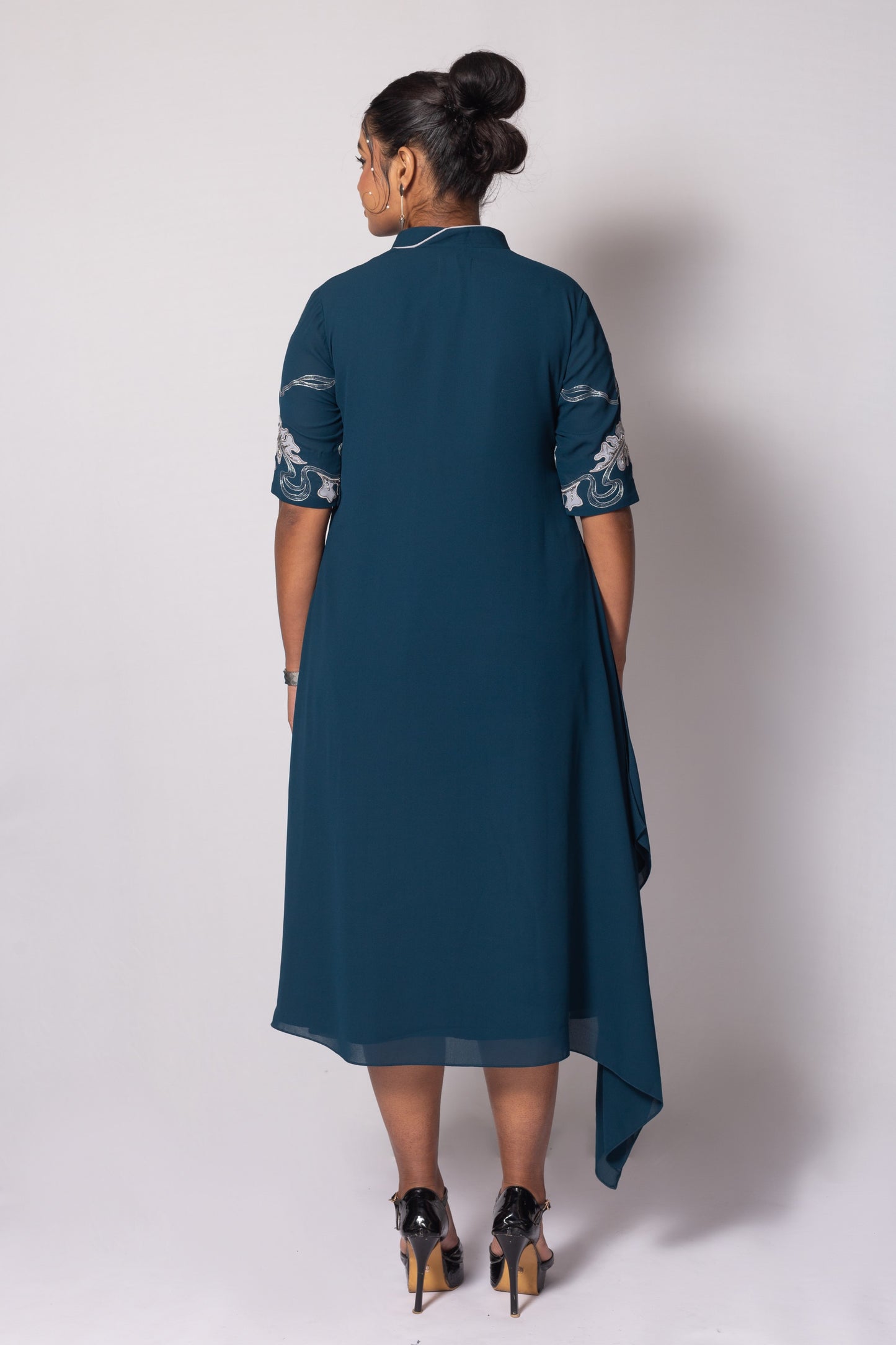Floral Cascade Bi Layered Asymmetrical Dress