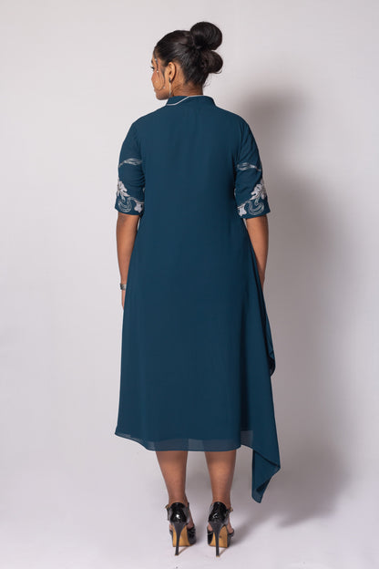Floral Cascade Bi Layered Asymmetrical Dress