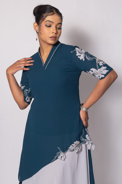 Floral Cascade Bi Layered Asymmetrical Dress
