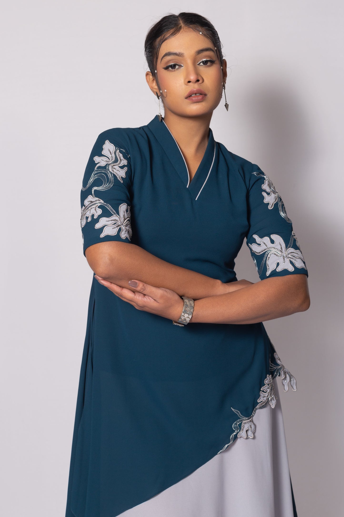 Floral Cascade Bi Layered Asymmetrical Dress