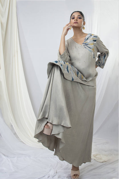 Abstract Starry Night Embroidered Layered Long Dress