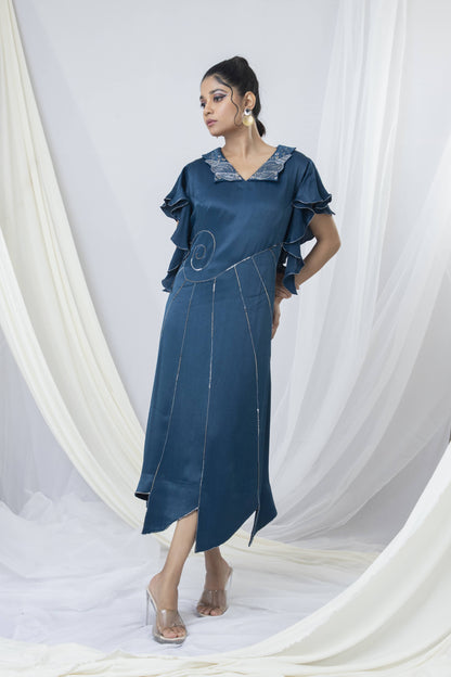 Cascade sleeve edgy hem  A-Line dress
